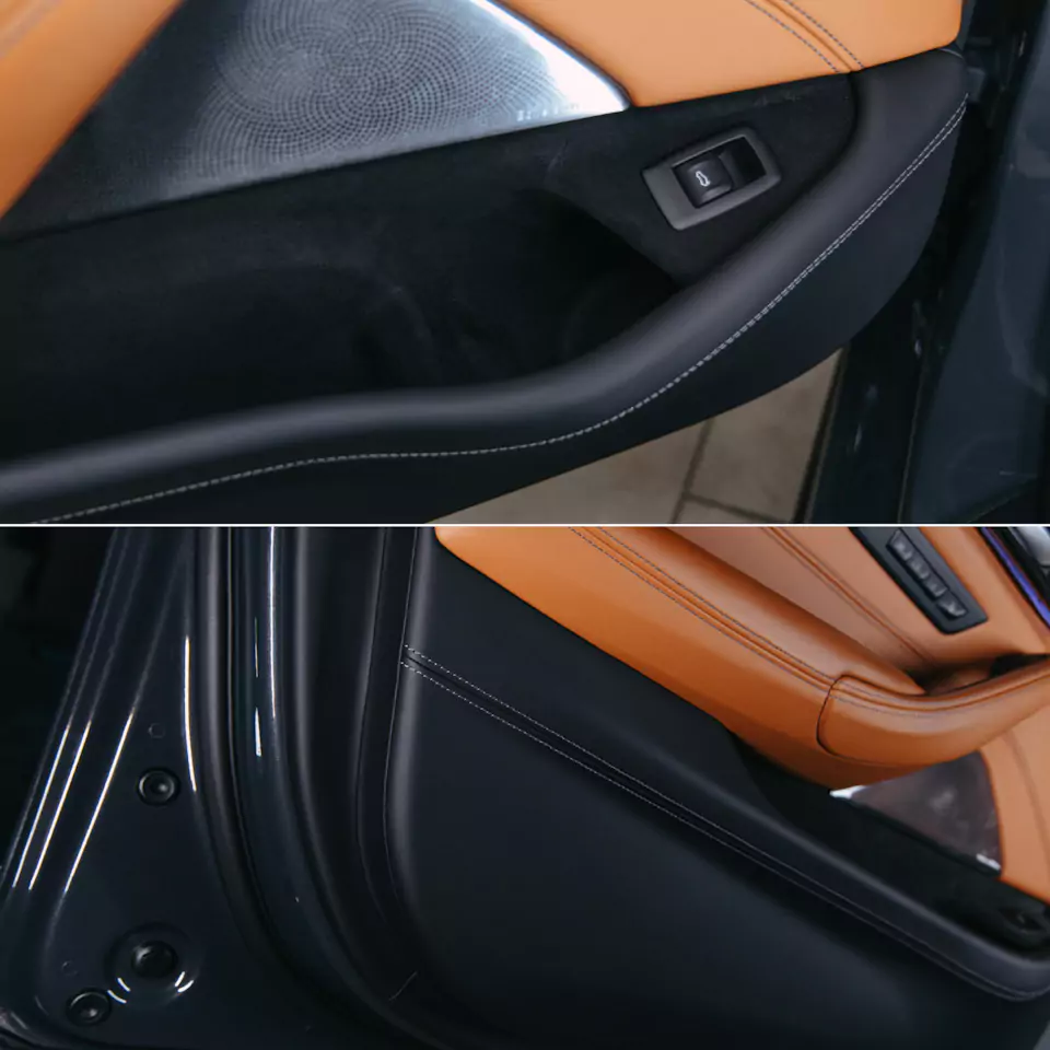 Построили новую акустическую систему для BMW M5 с дизайнерским оформлением багажника! Перешили в кожу салонный пластик, заламинировали карбоном зеркала, провели комплекс детейлинг-услуг